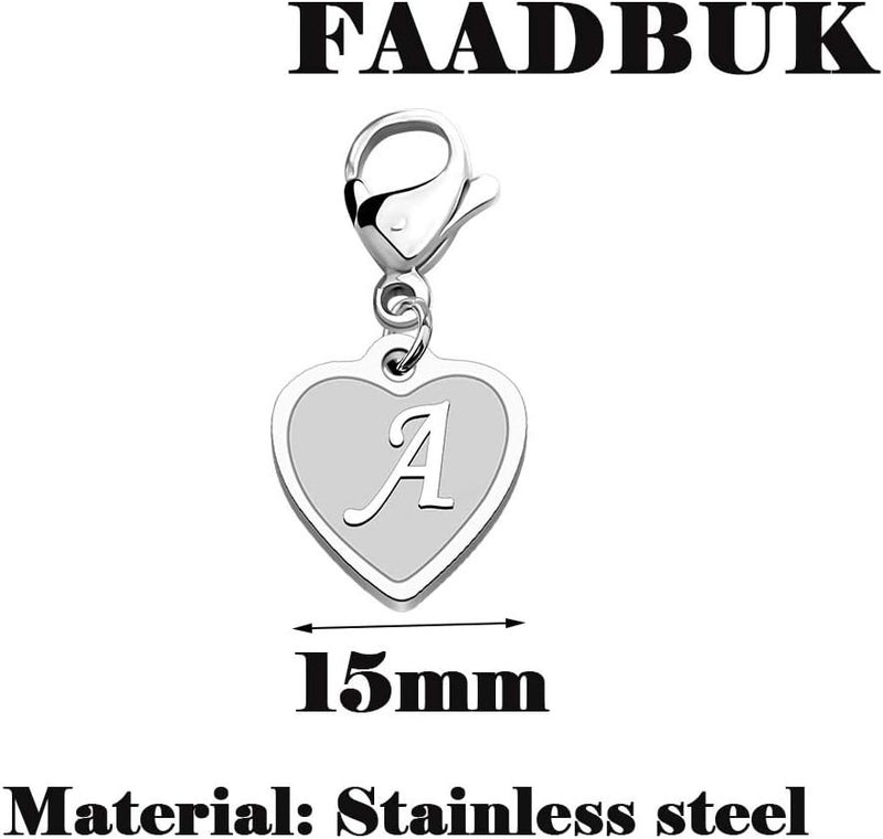 FAADBUK Initial Letter A-Z Alphabet Heart Charms for Jewelry Bracelet Keychain Necklace Initial Stainless steel Clasp Clip on Charm - Image 1